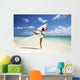 Beautiful Female Ballet Dancer On Beach With White Flowing Fabric Wall Mural