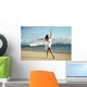 Beautiful Female Ballet Dancer On Beach Wearing White Flowing Fabric Wall Mural