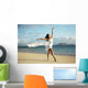 Beautiful Female Ballet Dancer On Beach Wearing White Flowing Fabric Wall Mural