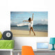 Beautiful Female Ballet Dancer On Beach Wearing White Flowing Fabric Wall Mural