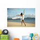 Beautiful Female Ballet Dancer On Beach Wearing White Flowing Fabric Wall Mural