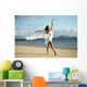 Beautiful Female Ballet Dancer On Beach Wearing White Flowing Fabric Wall Mural