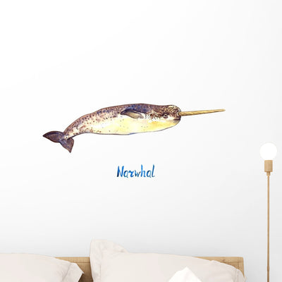 Hand Painted Watercolor Narwhal Wall Decal shown on a wall