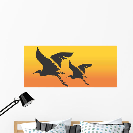 Two cranes flying Wall Mural