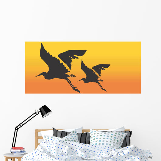 Two cranes flying Wall Mural