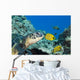 USA, Green Sea Turtle Endangered Species And Butterfly Fish Wall Mural