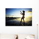 Hawaii, Female Hula Dancer On Beach, Silhouetted By Sunset Wall Mural
