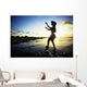 Hawaii, Female Hula Dancer On Beach, Silhouetted By Sunset Wall Mural
