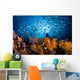 Indonesia, Diver And School Of Fusiliers And Alcyonarians Wall Mural
