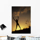Hawaii, Silhouette Of A Woman Stretching On A Mountain Top At Sunset Wall Mural