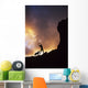 Hawaii, Silhouette Of A Woman Stretching On A Mountain Top At Sunset Wall Mural