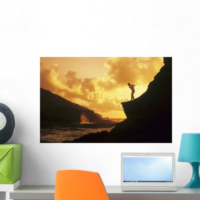Hawaii Golfer Standing Cliff Wall Mural shown on a wall