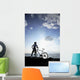 Hawaii, Oahu, Silhouette Of A Woman With A Bike On A Rocky Coastline Wall Mural