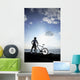 Hawaii, Oahu, Silhouette Of A Woman With A Bike On A Rocky Coastline Wall Mural
