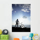 Hawaii, Oahu, Silhouette Of A Woman With A Bike On A Rocky Coastline Wall Mural