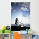 Hawaii, Oahu, Silhouette Of A Woman With A Bike On A Rocky Coastline Wall Mural