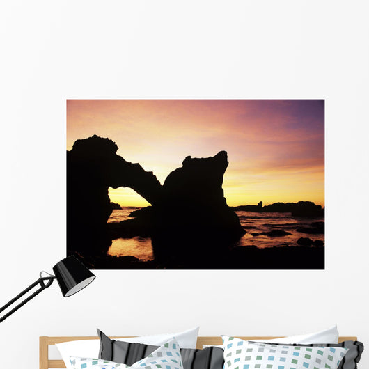 Natural Stone Arch Silhouetted At Sunset Wall Mural