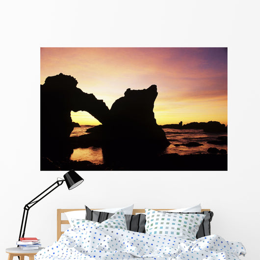 Natural Stone Arch Silhouetted At Sunset Wall Mural