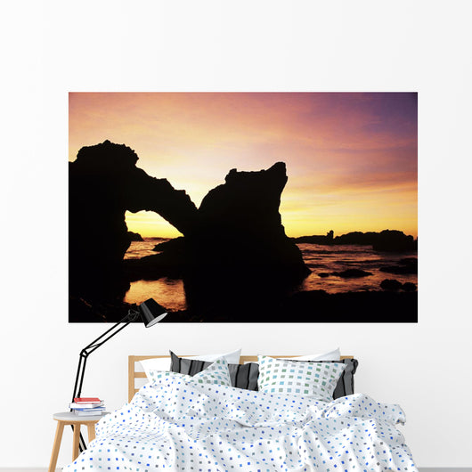 Natural Stone Arch Silhouetted At Sunset Wall Mural