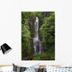 Woman Stands With Umbrella At Wailua Falls Surrounded By Foliage Wall Mural