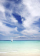Mexico, Yucatan Peninsula, Sailboat Sailing On Turquoise Water Wall Mural