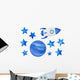 Blue Stars Cosmic Spaceship Wall Decal Sticker Set