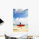 Young Japanese Woman Running On Beach While Holding A Red Surfboard Wall Mural