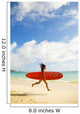 Young Japanese Woman Running On Beach While Holding A Red Surfboard Wall Mural