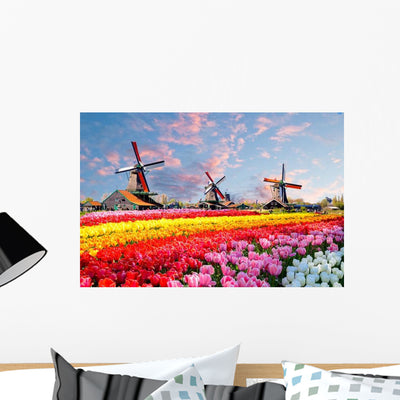 Landscape with Tulips Traditional Wall Decal shown on a wall