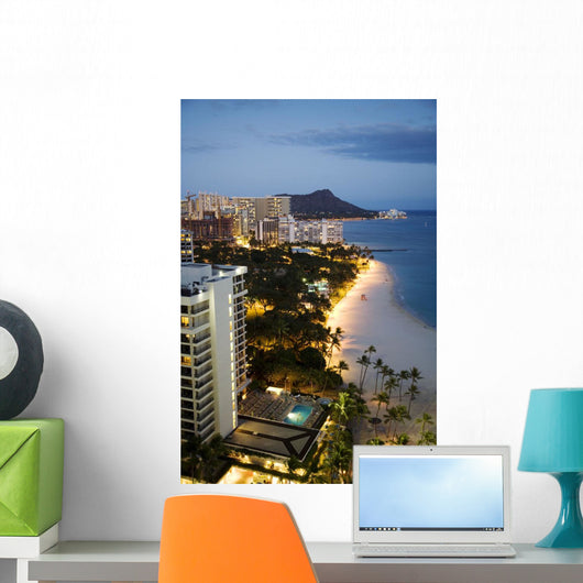 USA, Hawaii, Oahu, Waikiki Beach And Diamond Head In The Evening Wall Mural