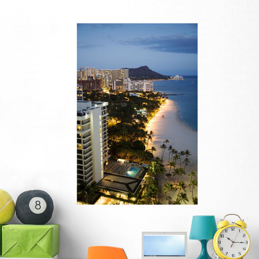 USA, Hawaii, Oahu, Waikiki Beach And Diamond Head In The Evening Wall Mural