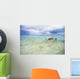Red Outrigger Canoe In Calm Turquoise Water Wall Mural