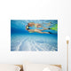 French Polynesia, Moorea, Woman Free Diving In Turquoise Ocean Wall Mural