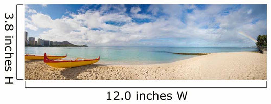 Outrigger Canoes On The Beach With A Rainbow And Diamond Head Wall Mural
