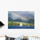 Rainbow In Front Of West Mauis Mountain Range With Sailboat In Ocean Wall Mural