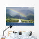 Rainbow In Front Of West Mauis Mountain Range With Sailboat In Ocean Wall Mural