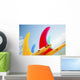 Colorful Surfboards Fins, Bright Sunny Sky In Background Wall Mural