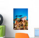 Indonesia, Illuminated Colorful Reef And Silhouette Of Diver Wall Mural