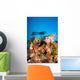 Indonesia, Illuminated Colorful Reef And Silhouette Of Diver Wall Mural