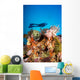 Indonesia, Illuminated Colorful Reef And Silhouette Of Diver Wall Mural