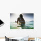 Woman Sitting Surfboard Water Wall Decal