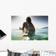 Woman Sitting Surfboard Water Wall Decal