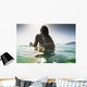 Woman Sitting Surfboard Water Wall Decal