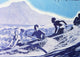 C1940, Outrigger Canoe Surfing Wave With Tourists And Diamond Head Wall Mural