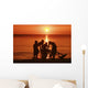 USA, Hawaii, Oahu, Boys holding canoe at sunset Wall Mural