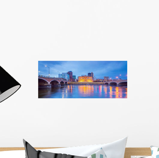 Des Moines Iowa Skyline Bridges over Water Wall Decal