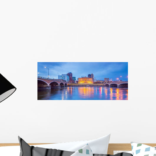 Des Moines Iowa Skyline Bridges over Water Wall Decal