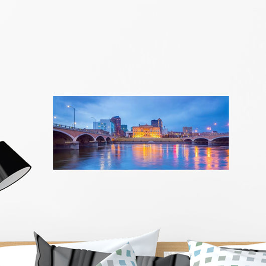 Des Moines Iowa Skyline Bridges over Water Wall Decal