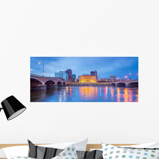 Des Moines Iowa Skyline Bridges over Water Wall Decal