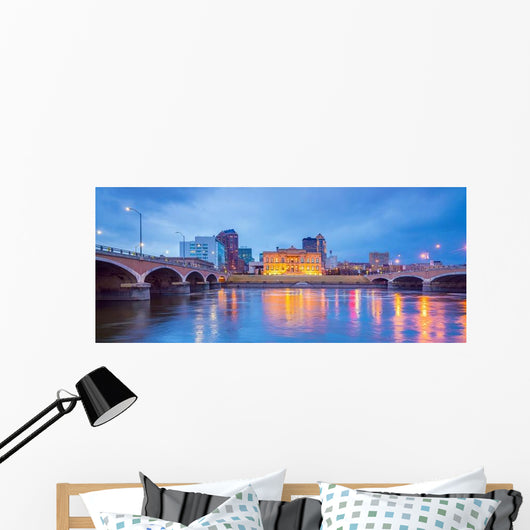 Des Moines Iowa Skyline Bridges over Water Wall Decal